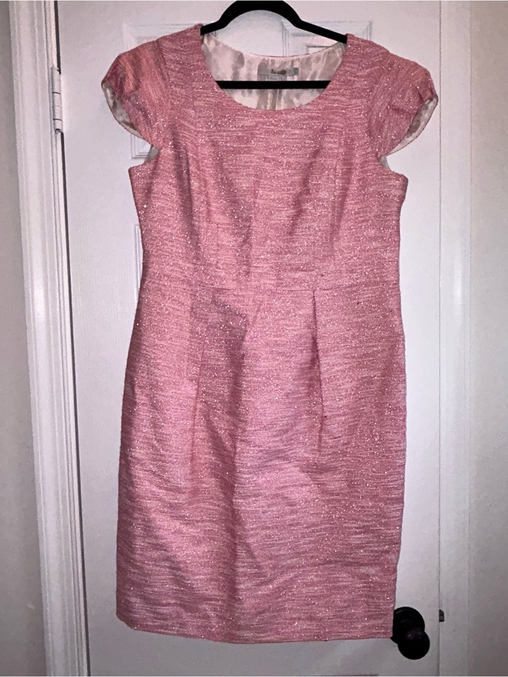 Boden Pink Tweed Sparkle Cap-Sleeve Sheath Dress Size 8
